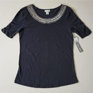 Tru Self Women's Black Embellished Scoopneck Top